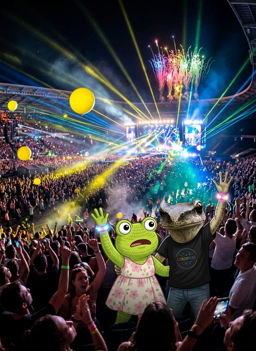 Jimothy and Mrs Froggy caught out at a Coldplay concert
