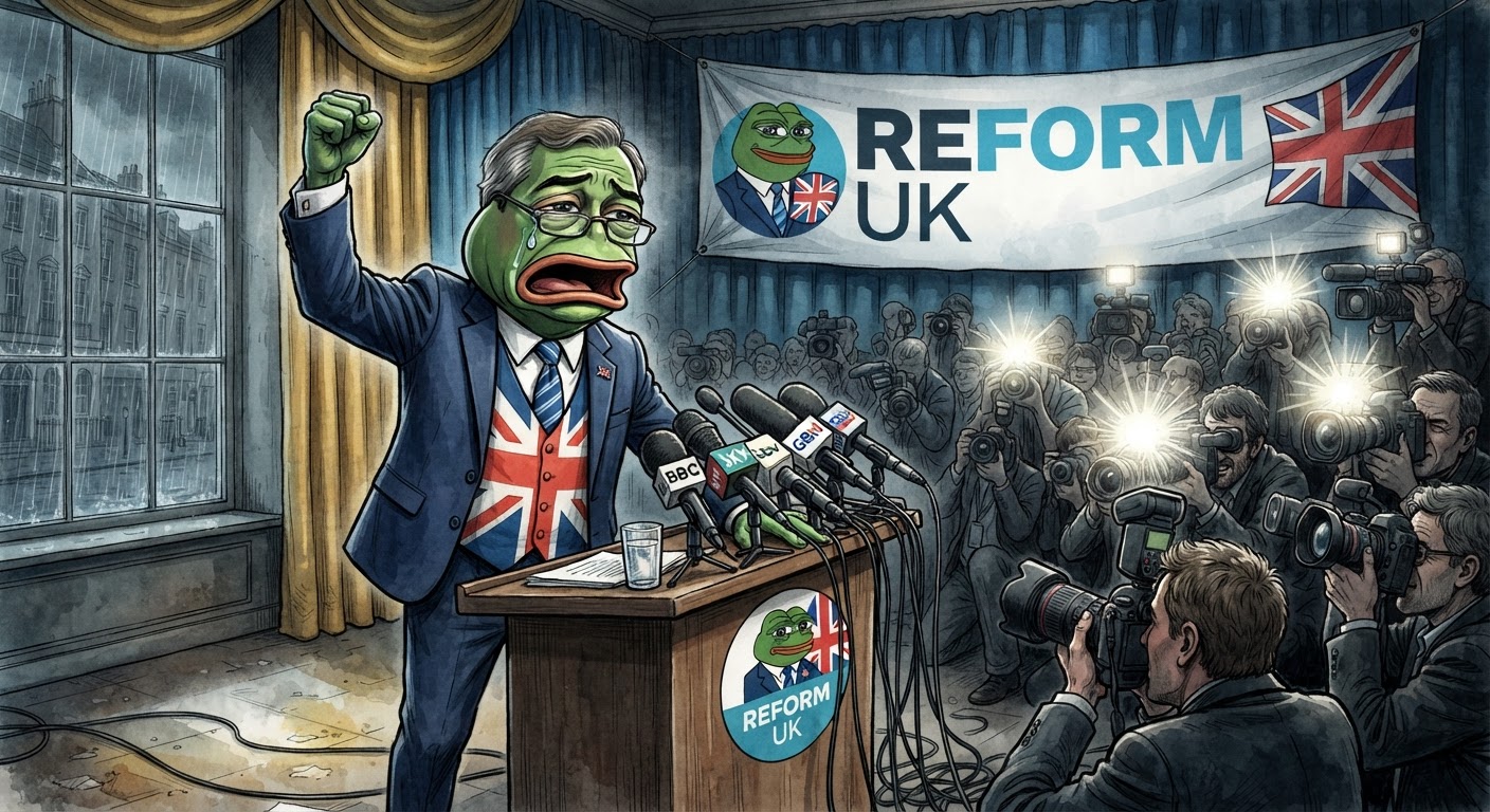 Farage frog resigning at a press conference