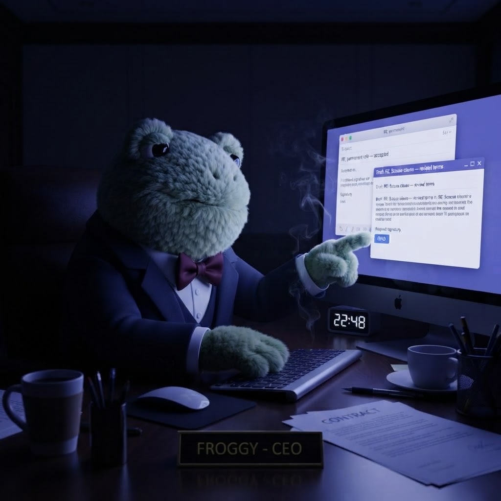 Froggy's first walk-back — late night email