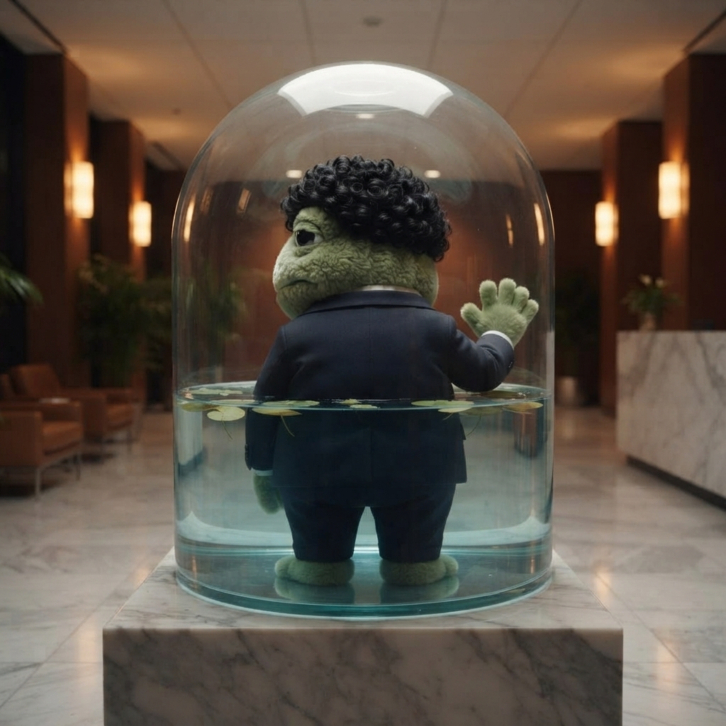 Froggy in a glass dome water feature