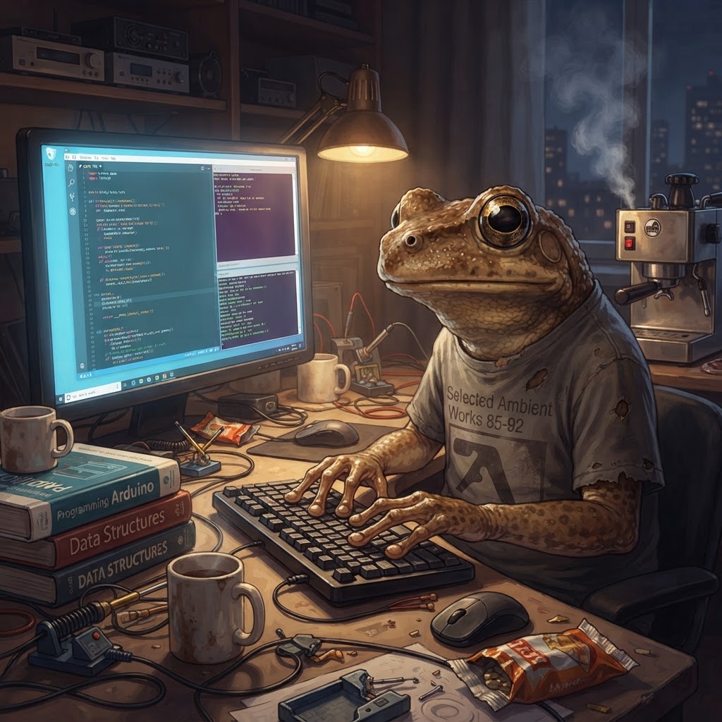 A frog and a glowing AI entity