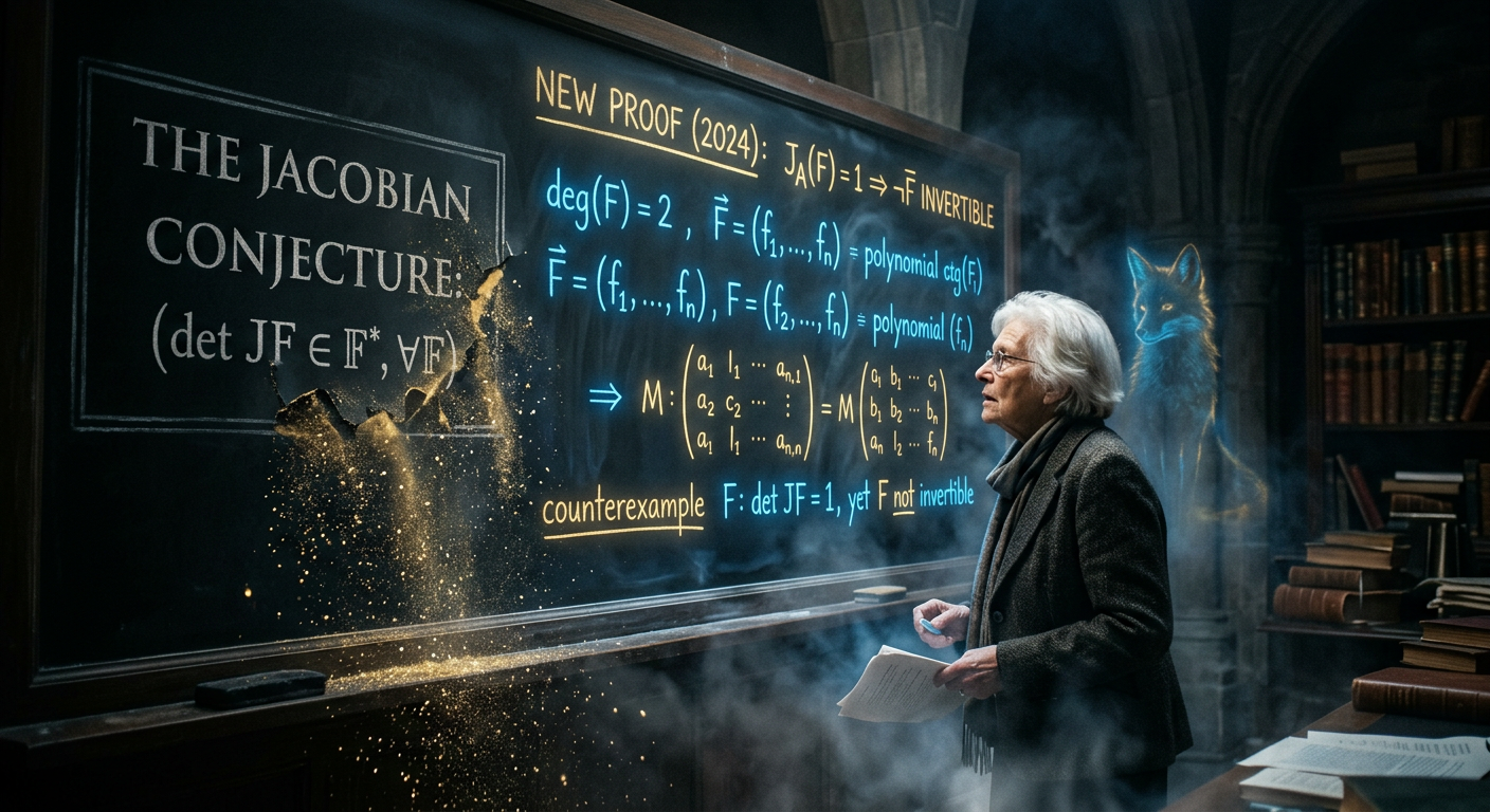 Glowing equations and polynomial maps dissolving into golden dust — the Jacobian Conjecture disproven by AI