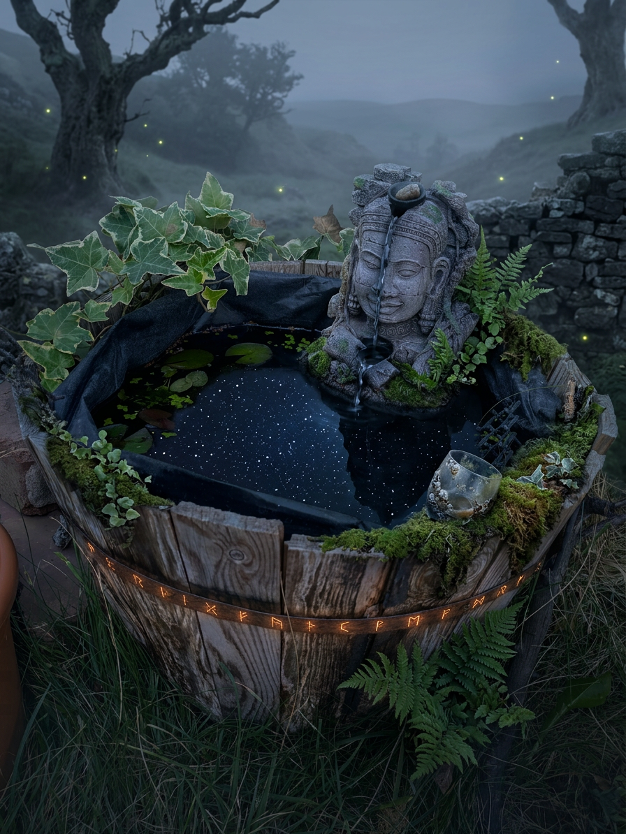 The Pond — a mystical whisky keg, half-sunk, filled with stars