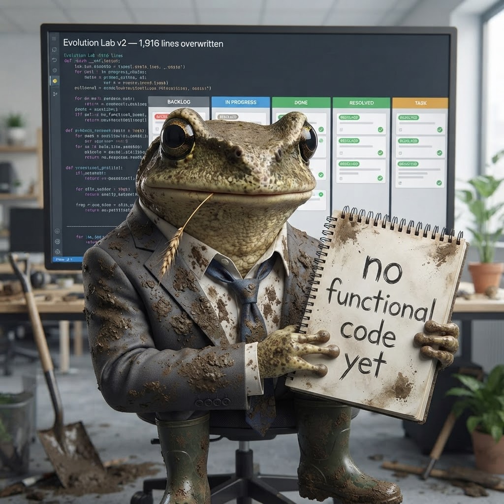 Farmer frog Jimothy holding a notebook